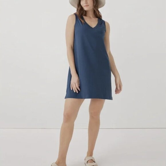 PACT 100% Organic Cotton V Neck Soft Tank Dress French Navy Ethical Clothing - S - Picture 2 of 6